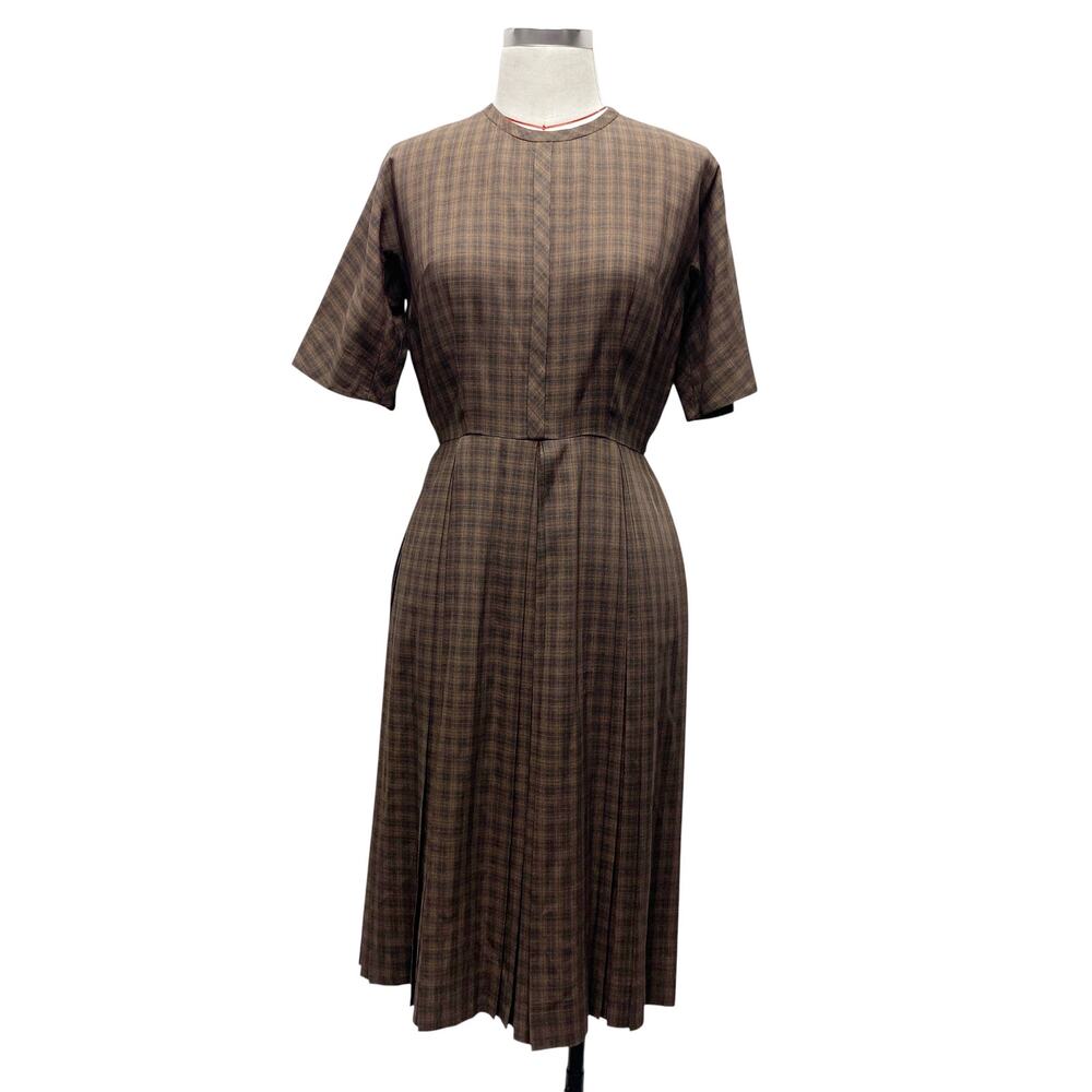 Vintage Charles Hymen Womens Plaid Short Sleeve 50s Dress